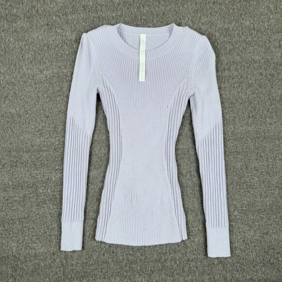Lululemon Serene Merino Wool Sweater Women's 2 Purple Pullover Ribbed Stretch - Picture 1 of 9